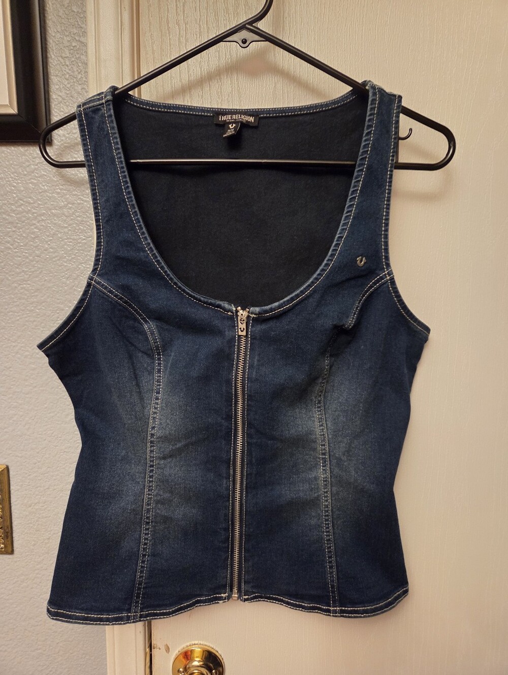 True Religion Dark Blue Denim Zip-Front Tank Top M NWOT